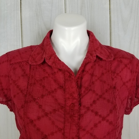 Y2K Roxy Red Eyelet Embroidery Cotton Blouse Size Large Juniors - Picture 4 of 10